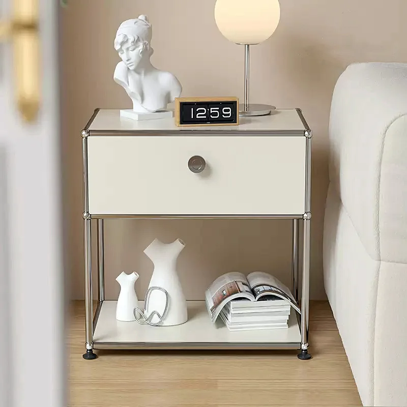 

Medieval Nightstand Bedroom Modern Minimalist Shelf Module Storage Side Cabinet Stainless Steel Frame Bedside Bedroom Furniture