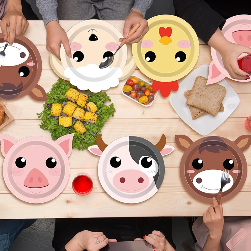 10pcs Farm Animals Party Disposable Paper Plates Pig Cow Sheep Shaped Food Tray Tableware Kids Birthday Party Favors Supplies