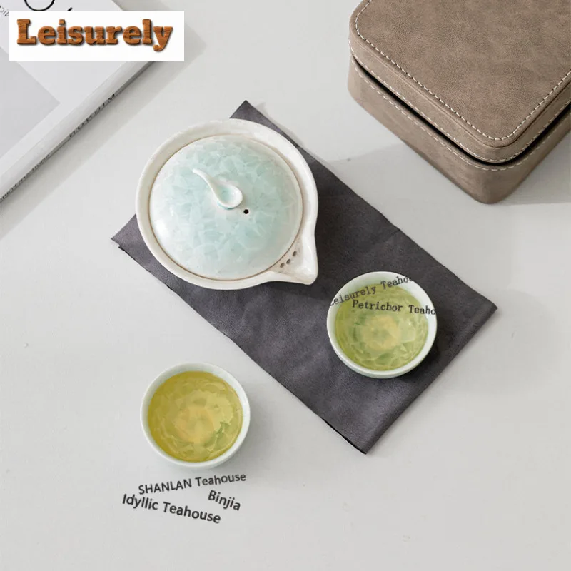 Crystal Glaze Kiln Fambe Travel Tea Set Kit Traditional 1 Pot 2 Cups Tea Brewing Organizer Portable Outdoor Handbag Supplies