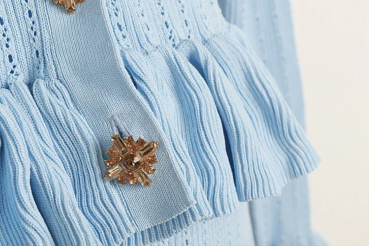 Autumn Knit 2 Piece-Set Long Skirt For Women V-Neck Ruffled Ribbed Elegant Party Looks Outfits Female Knitwear Slim Sets