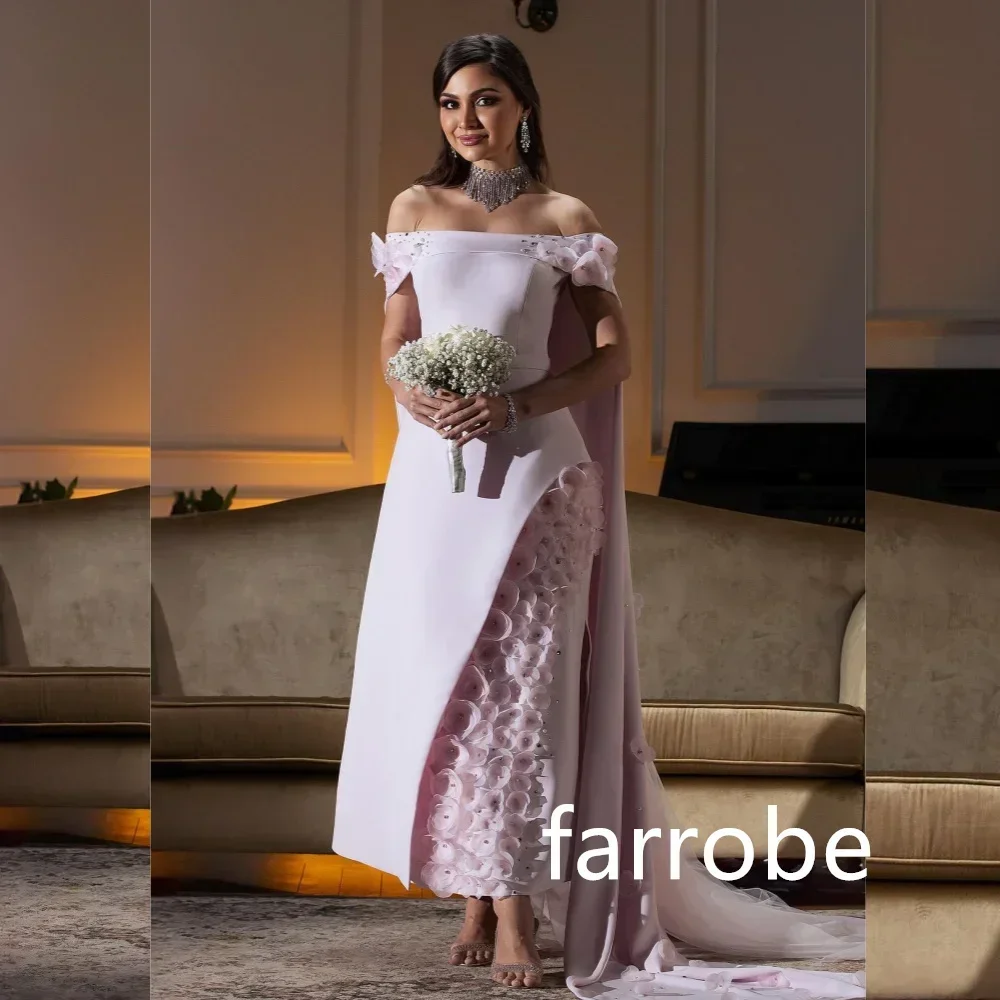 Prom Dress Customized Jersey Pleat Flower A-line Off-the-shoulder Midi