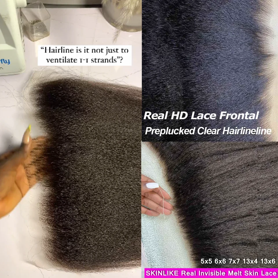SKINLIKE Real HD Lace Frontal Melt Skins Kinky Straight invisible HD Lace Closure Only 7x7 6x6 Pre-Plucked Hairline Human Hair