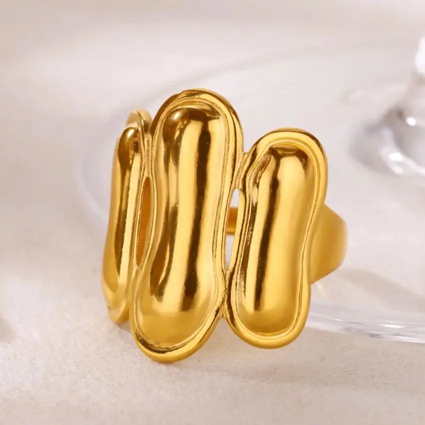 Bold Wave Rings For Women Gold Color Stainless Steel Statement Ring