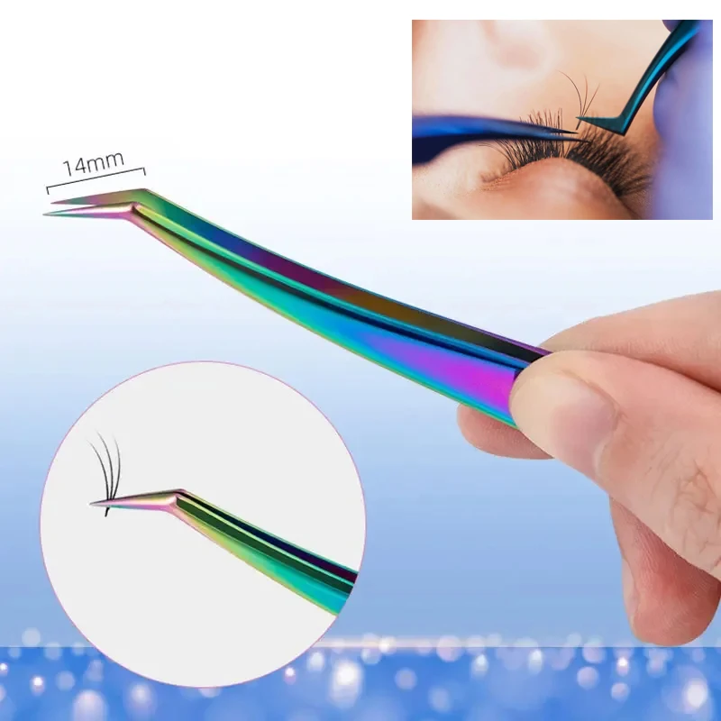 Colorful Gold Silver Stainless Steel Eyelash Tweezers Professional Eyelash Extension Eyebrow Tweezers Anti-static Makeup Tools