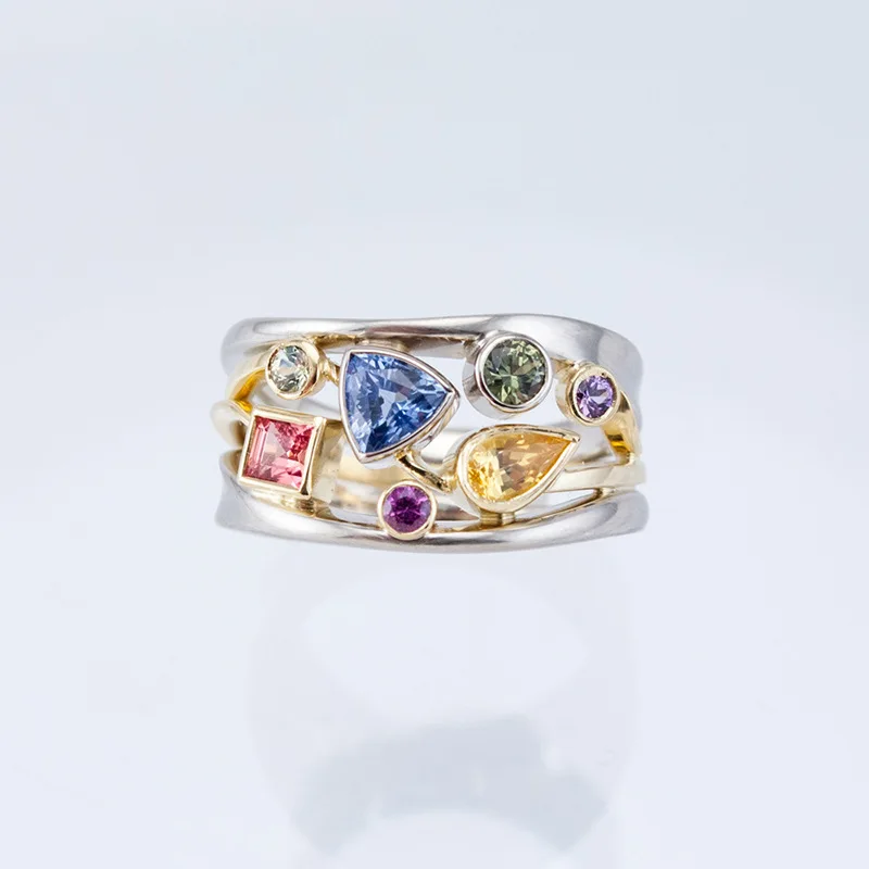S925 Geometric Pattern Multicolor Wave Line Micro Zircon Plata Color Finger Rings Women Anillos silver rings silver ring