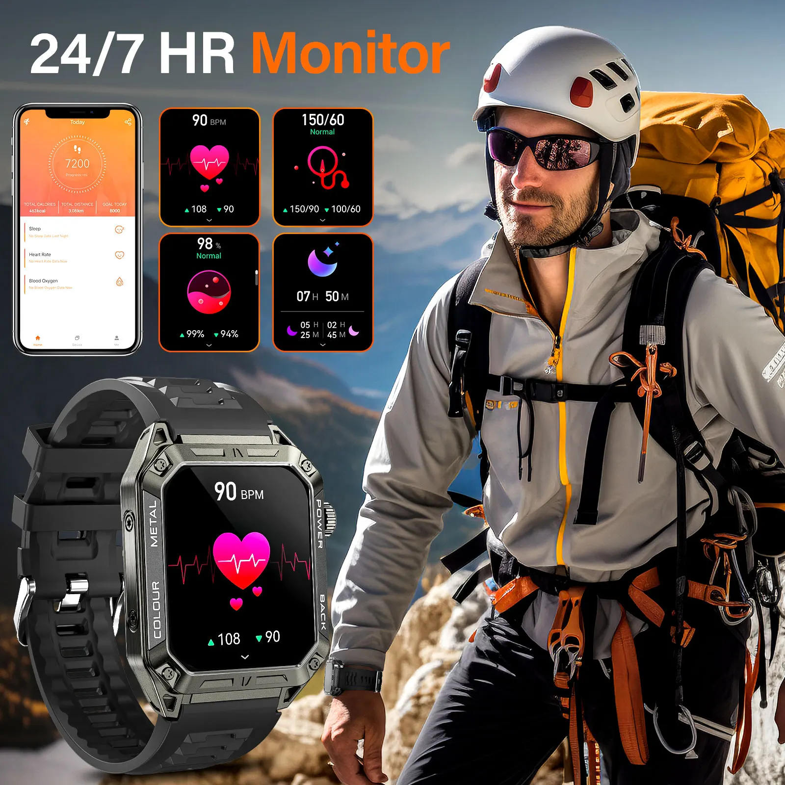 Military Smart Watch for Men 100+ Sports Modes Make/Answer Call Heart Rate Blood Pressure Sleep Monitor Make/Answer Call EIGIIS