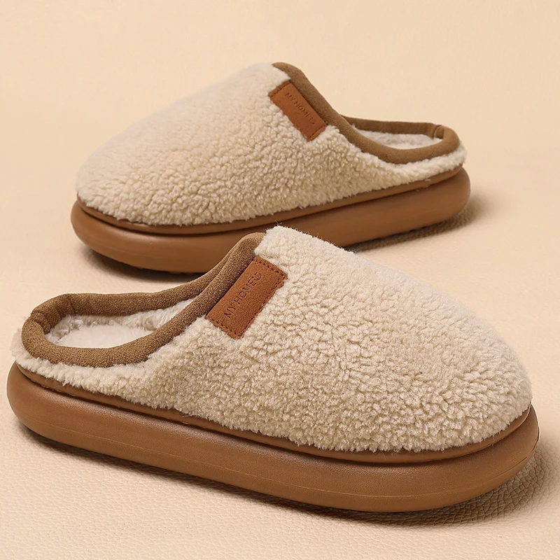 Indoor Thick Bottom Plush Slippers for Women Anti Slip Cotton Padded Home Slides Woman Soft Sole Warm Cotton Padded Shoes 45