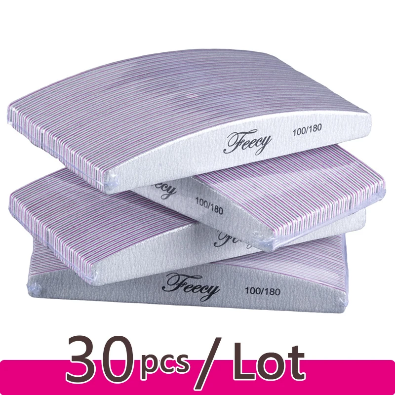 30 개/몫 네일 파일 버퍼 100/180 그릿 하프 문 양면 사포 네일 샌딩 그라인딩 젤 매니큐어 네일 매니큐어 도구
