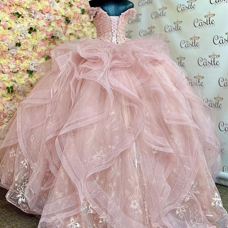 ANGELSBRIDEP-Robe de Quinceanera scintillante de luxe, robe à volants, robe de Rhformelle, robe de princesse, corset, 15 ans, éducatif