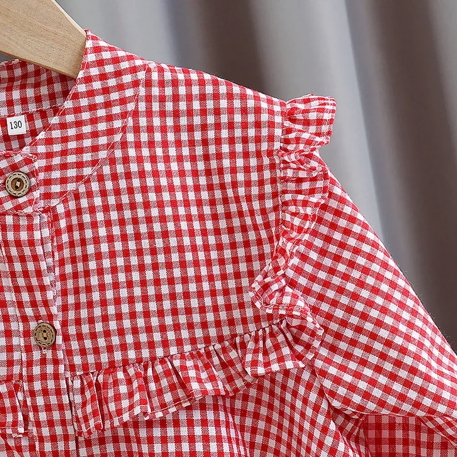 Girl's shirt Spring and Autumn children's long sleeved plaid shirt Youth casual bottom 3-12 years old blouse