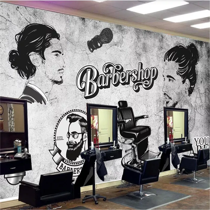 Personalized Custom Size Text Logo Barber Shop Gray Cement Wall Men Salon  Mural Wallpaper 3d Industrial Decor Wall Paper 3d - Wallpapers - AliExpress
