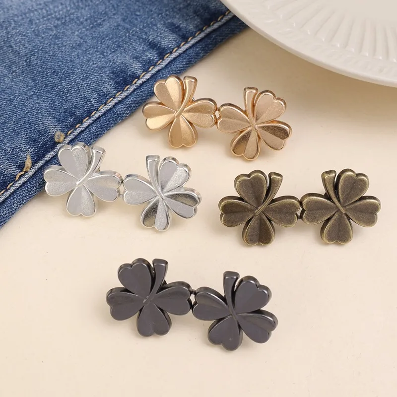 Four-leaf Clover Tighten Waist Buckle Nail-free Metal Jeans Button Snaps Detachable Pants Clips Buttons Pins DIY Waist Tightener