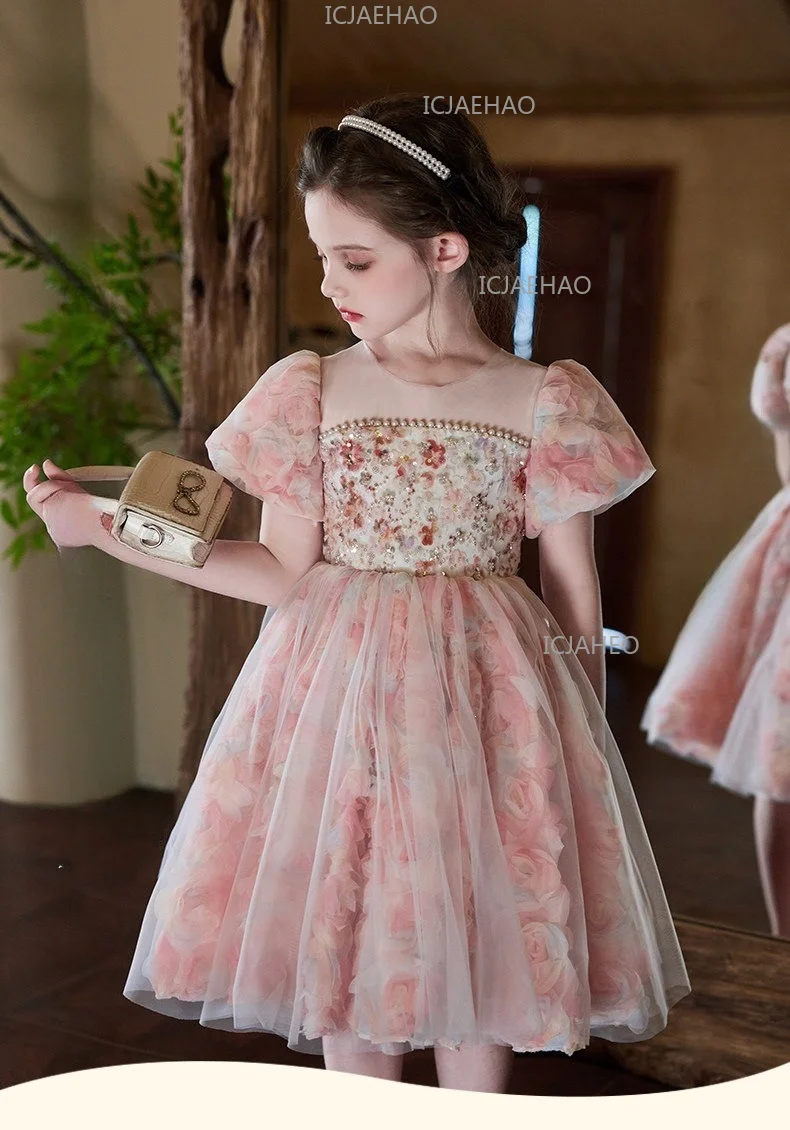 Girls Dress Little Girls Forest StyleFormal Gown 2026 New Summer Arrival Costume Pink Floral Birthday Princess Dress Stylish - 6