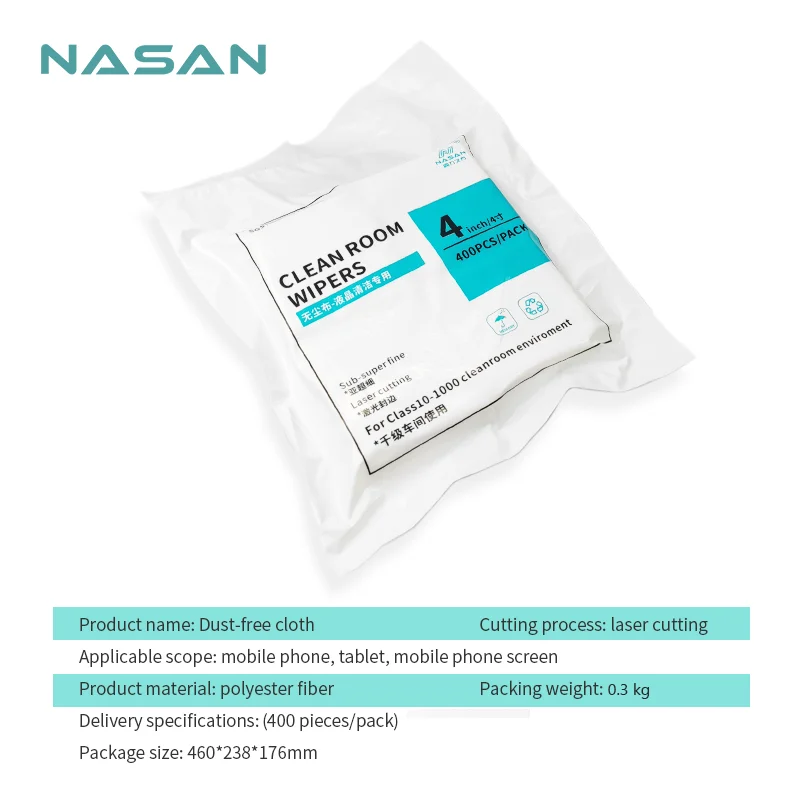 NASAN 400Pcs/Bag Superfine Fiber Soft Cleanroom Wiper Non Dust Cloth for Phone Back Cover Glass Clean