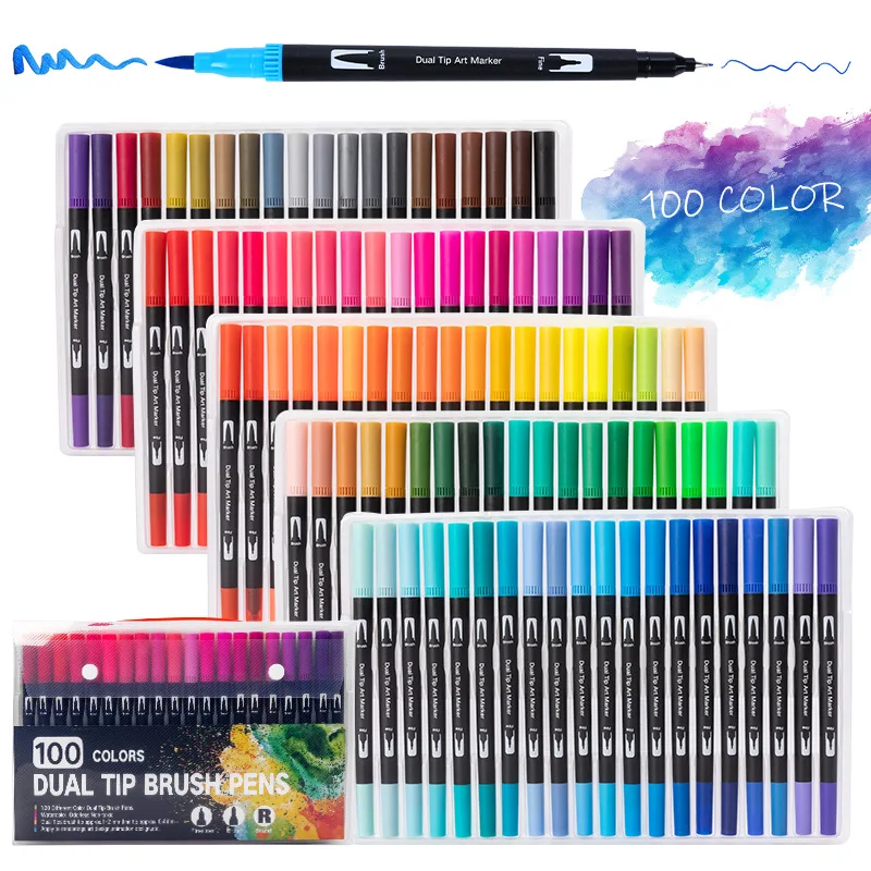 12-120 Colors Felt Tip Drawing Watercolor Art Markers Pen Dual