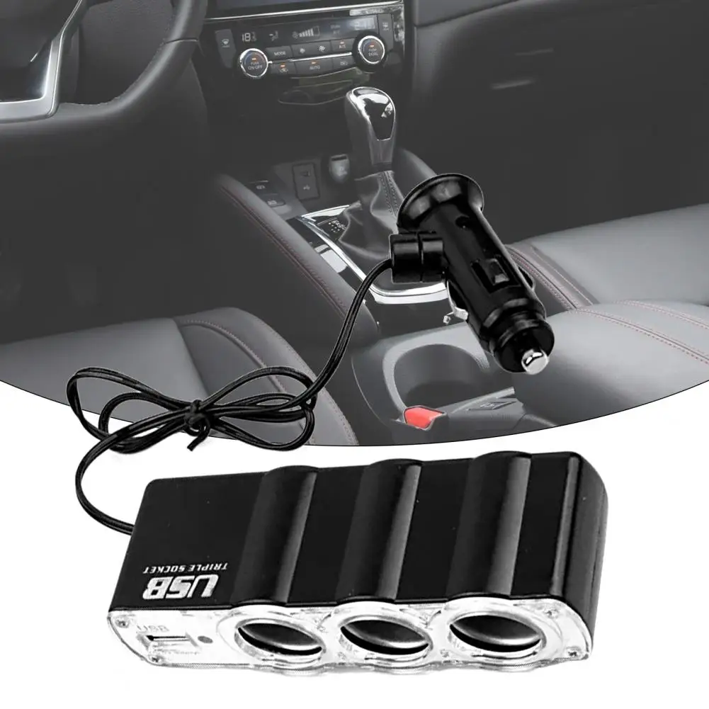 Practical Auto Charger Safe Plug Play Car Charger 3 Socket Cigarette