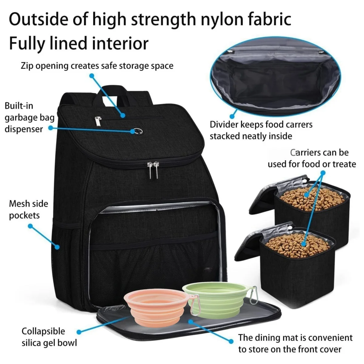 5-Pack Travel Bag Dog Cat Supplies Backpack Water-resistent Diaper Pad Food Storage Travel Backpacks Outdoor Portable Bags Set