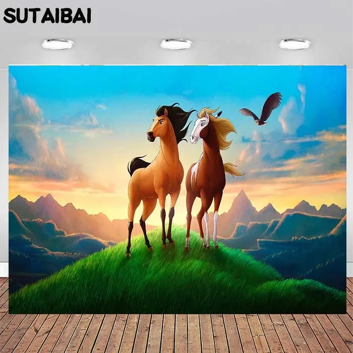 Sfondo Di Cavallo Di Spirito Sfondo Di Compleanno Per Bambini Cimarron Pennone Poliestere Vinile Banner Studio Fotografico Sfondo