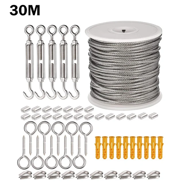 Stainless Steel 1-inch Utility Rope With Hooks - Outdoor Cable Kit