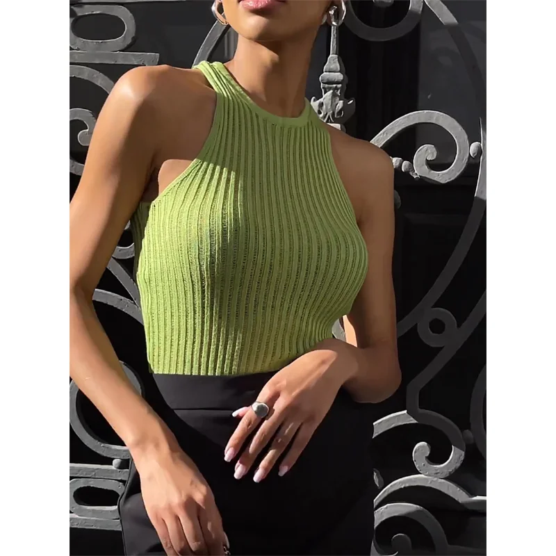 Summer Knit Hollow Out Tank Top Sleeveless For Women Slim Knitwear Pullover Women's Y2k Top Vest Slim Sexy Female Tank Top