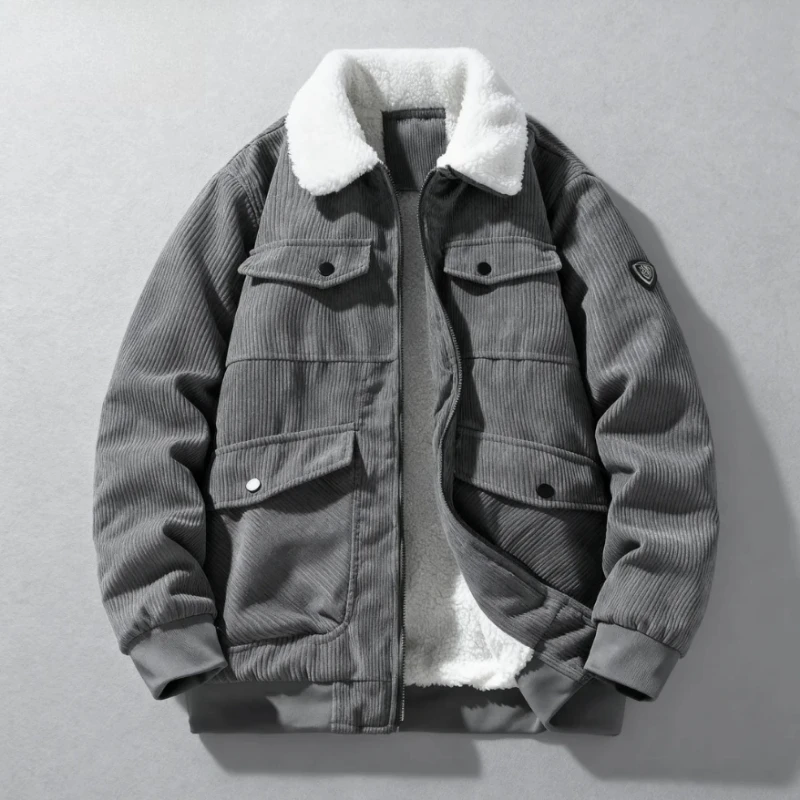 2025 Winter Collar Corduroy Jacket for Men, Casual, Comfortable, Loose, High Quality, Simple, Versatile,and Plush Jacket for Men 1
