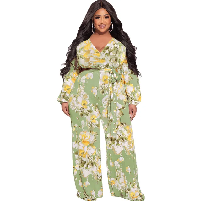 Plus Size Casual Long Sleeve Loose Rompers Women Fashion Flower Printed  Wide Leg Jumpsuit With Sashes Wholesale Dropshipping - Plus Size Pants u0026  Capris - AliExpress