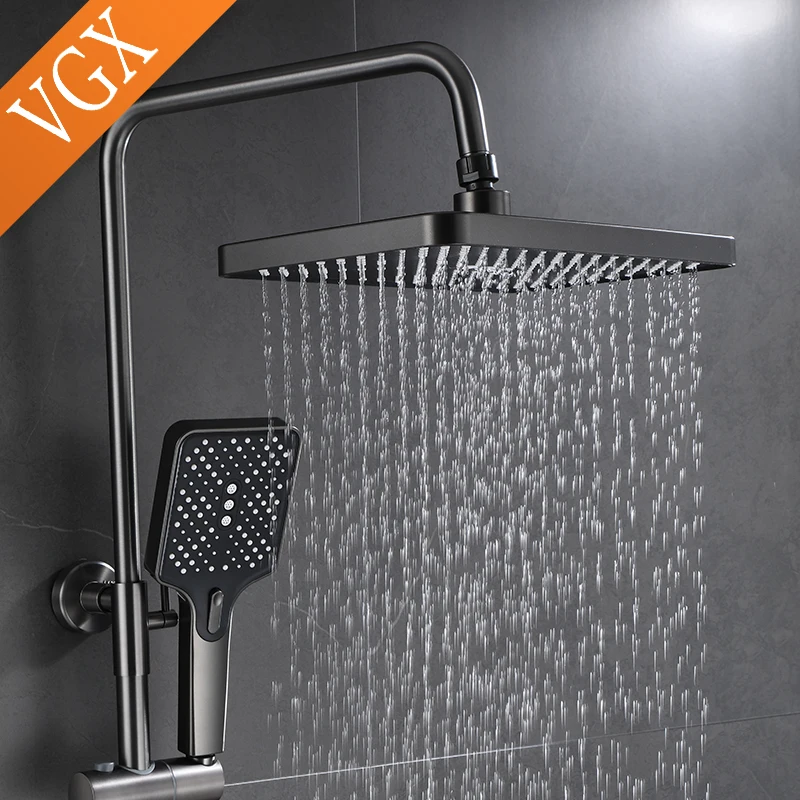 VGX Digital Shower System Intelligent Bathroom Temperature Display Shower Faucet Set Rainlfall Bathroom Mixer Bidet Shower Set 4