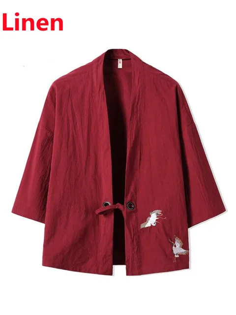Crane Embroidery Haori Kimono Harajuku Japanese Style Plus Size Men Samurai Costume Yukata Asian Clothes Cardigan Women Jacket win red