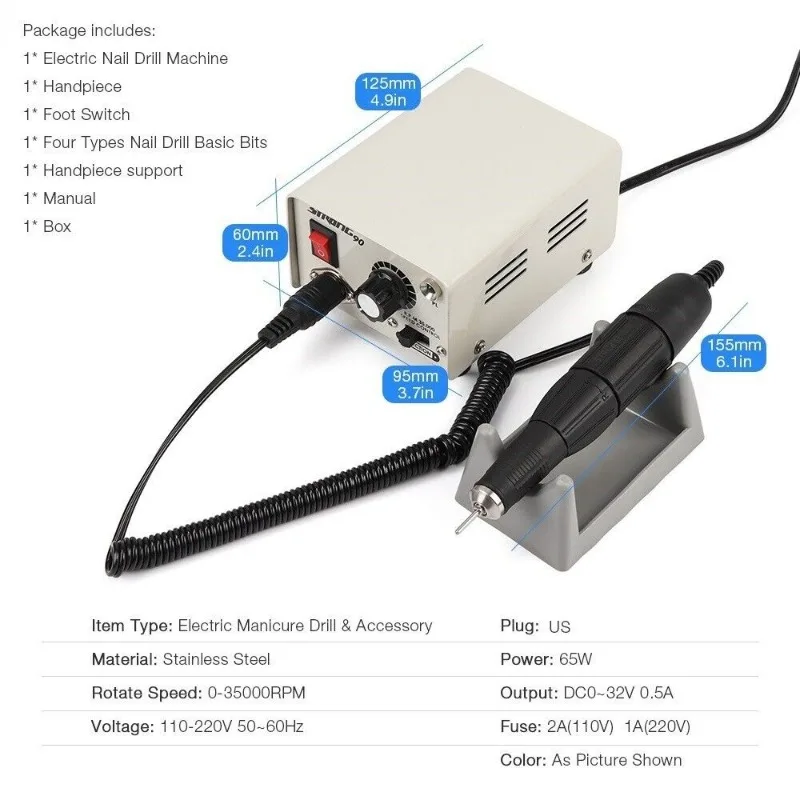Strong 90 65W 35000rpm Electric Nail Art Drill Manicure Jewelry Polishing Machine Home Nail Micromotor Set Foot Care Tool 3