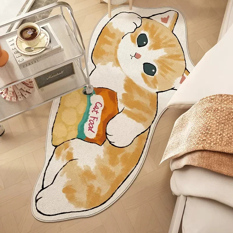 Bedside Rugs Cartoon Cat Floor Mat Fluffy Cat Mats Irregular Carpet for Living Room Shaggy Area Rug Thicken Doormat Cute Decor