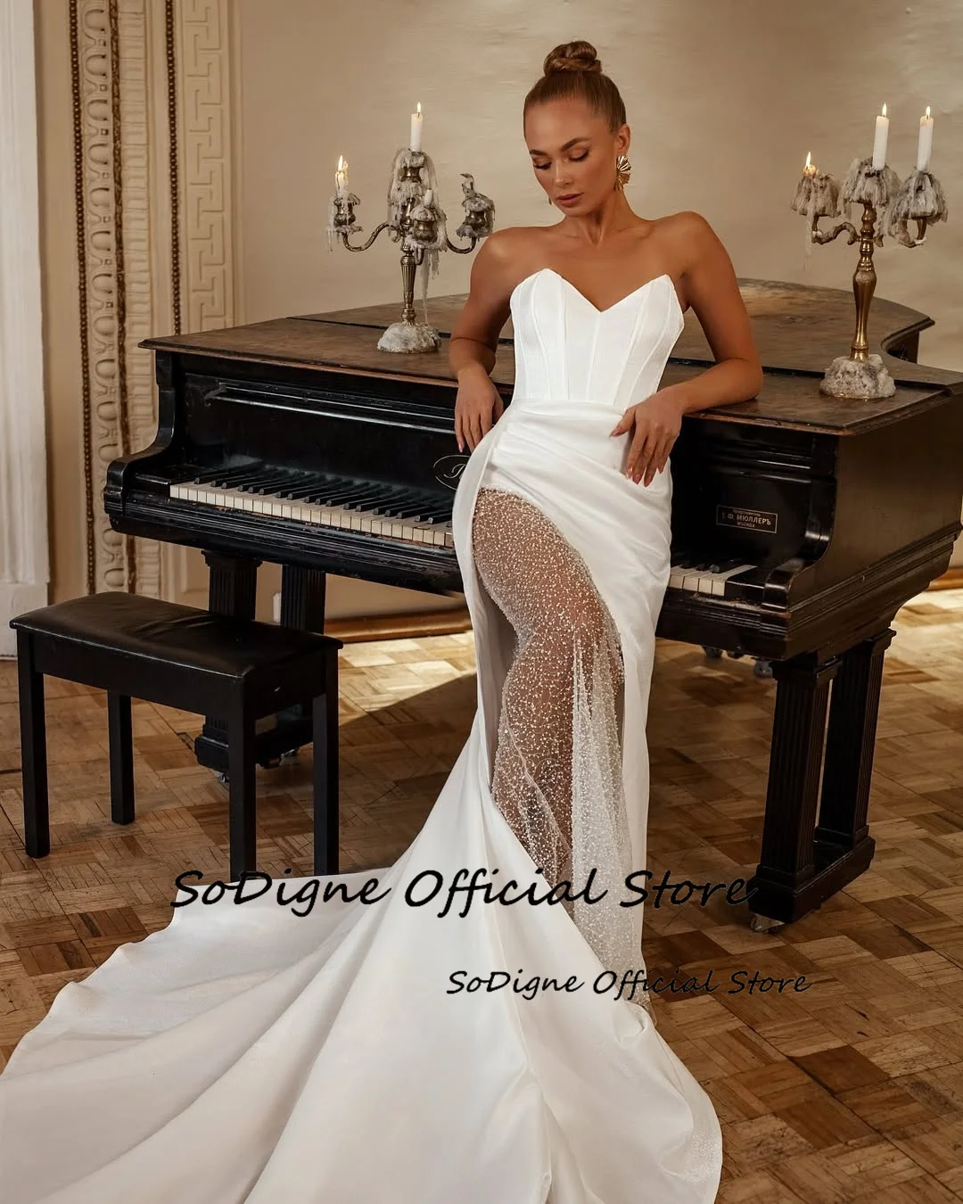 SoDigne Mermaid Satin Bride Dresses V-neck Sleeveless Beading Wedding Dress Long Bridal Gowns vestidos de novia Customized 13 Sa62e11847ae845b3a8cdd7772e7160f7t