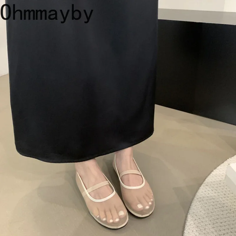 女性のためのメッシュバレエフラットシューズ,浅い伸縮性のある
