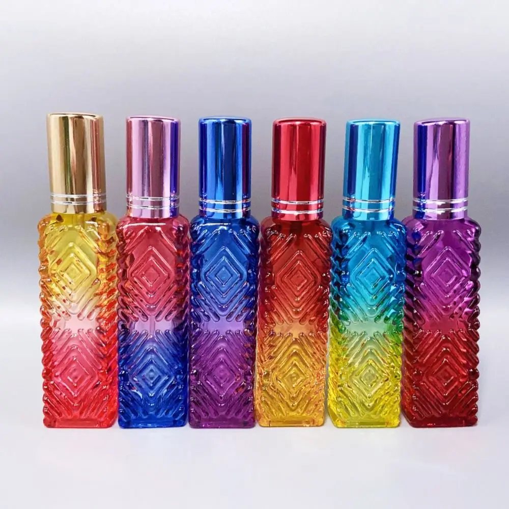 Refillable Bottle Colorful Glass Perfume Bottle Atomizer Mini Spray Bottle Fragrance 10ml Square Flat Bottle Sub-Bottling