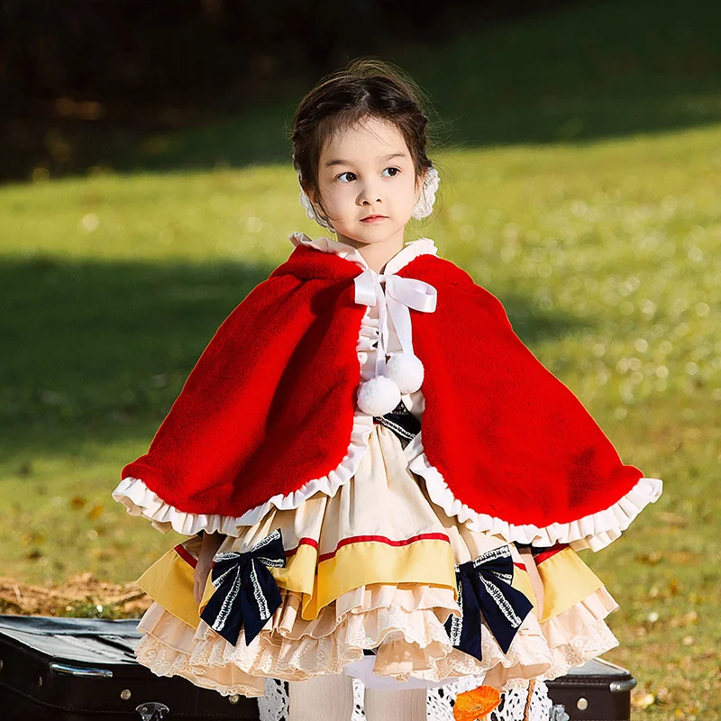 Winter New Girls' Plush Thickened High-density Rabbit Hair Girls Lolita Cape Shawl Coat