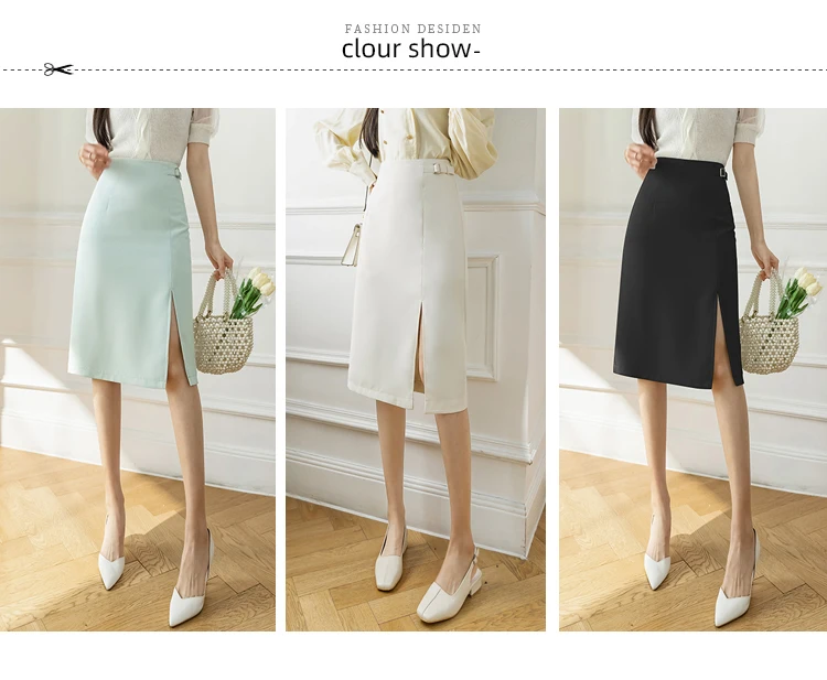 Women Sexy Knee-Length Skirt Plus Size 2022 Fashion High Waist A-line Skirt Casual Bodycon Open Split Stretch Work Skirts hoop skirt