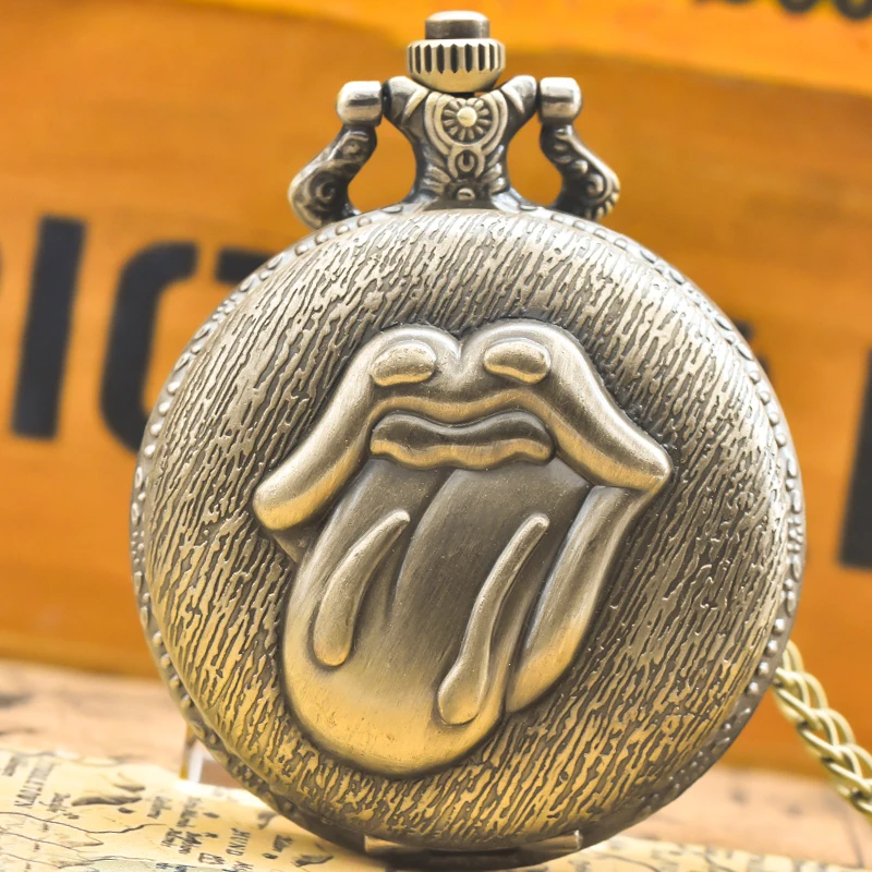 Vintage bronze Steampunk Big tongue shell Carved quartz pocket