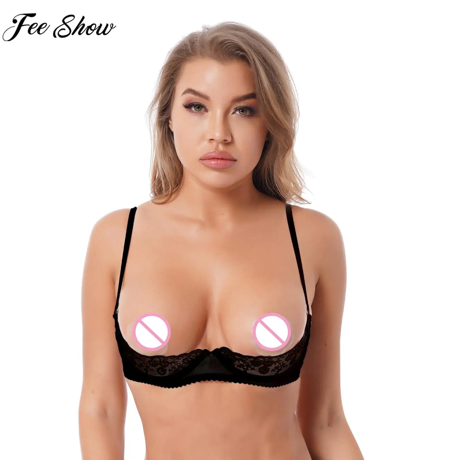Women Sexy Open Cups Bra Sheer Lace Exposed Nipples Underwire Brassiere 