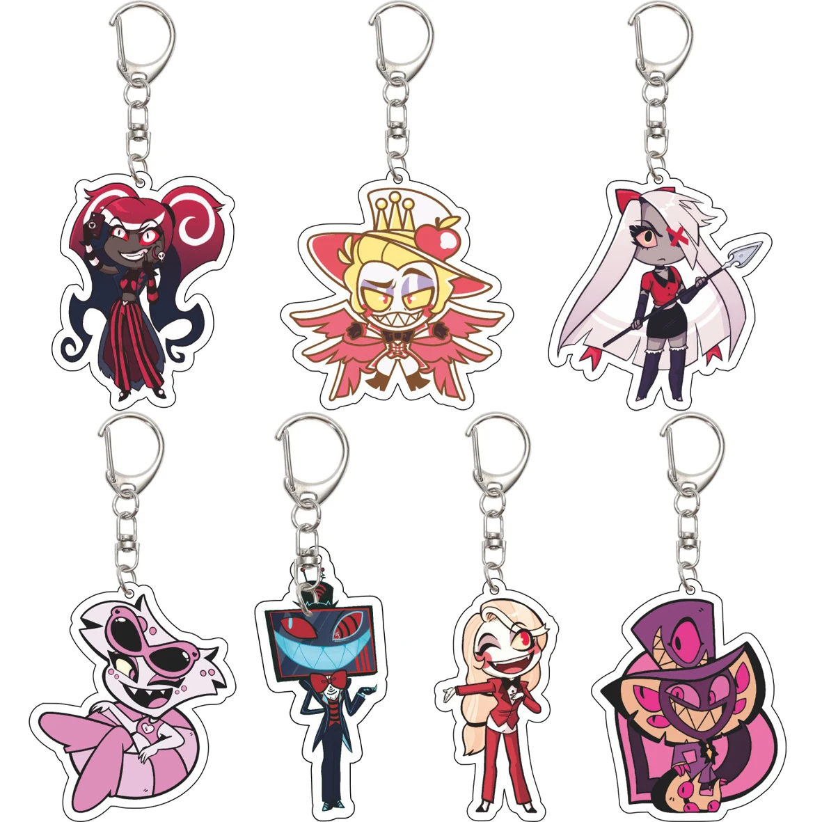 55MM Keychain Anime ‌Hazbin Hotel Vaggie Charlie Morningstar Angel Dust Alastor Husk Niffty 3 Vees Acrylic Key Chain Cute Gifts
