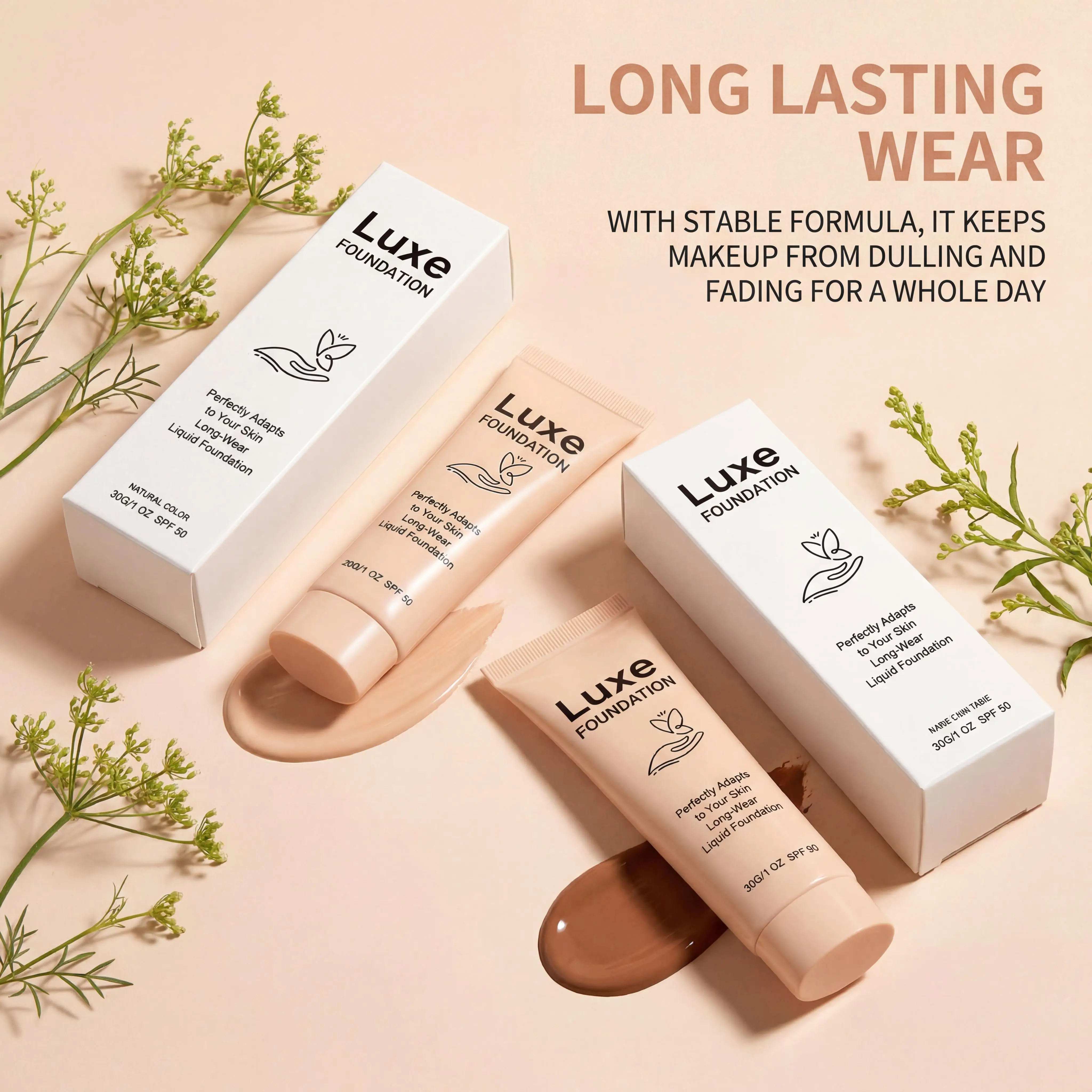 Color-Changing Foundation SPF 50 Self Adjusting Adapt Skin Tone Natural Cover Fine Flaws Long Wear Invisible Pores Makeup Base