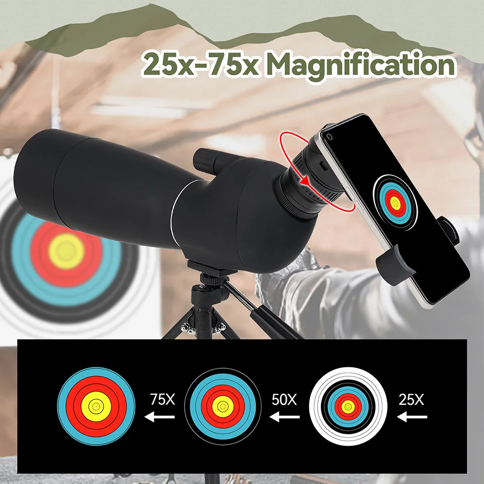 SVBONY SV28 PLUS Spotting Scope 25-75X70 Focusing With Desktop Tripod And Smartphone Adapter for Target Shooting