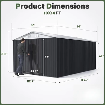 9.3x13.5 FT Qutdoor Storage Shed, Metal Garden Shed with Updated Frame Structure, ToolSheds for Backyard Garden Patio Lawn,White 6