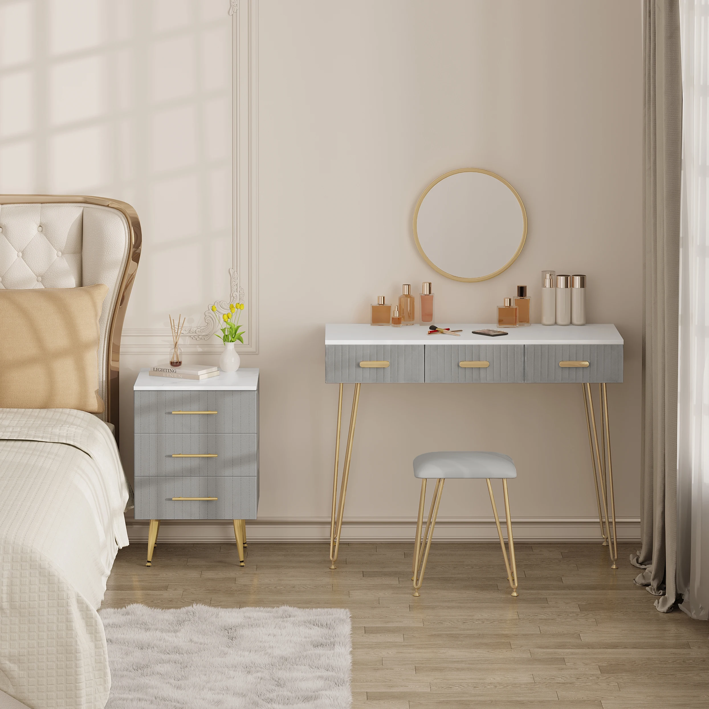 WOLTU Nachttisch, Nachttisch mit 3 Schubladen, Kommode, Sideboard, Aufbewahrung, Couchtisch für Schlafzimmer und Zuhause – Detail 9