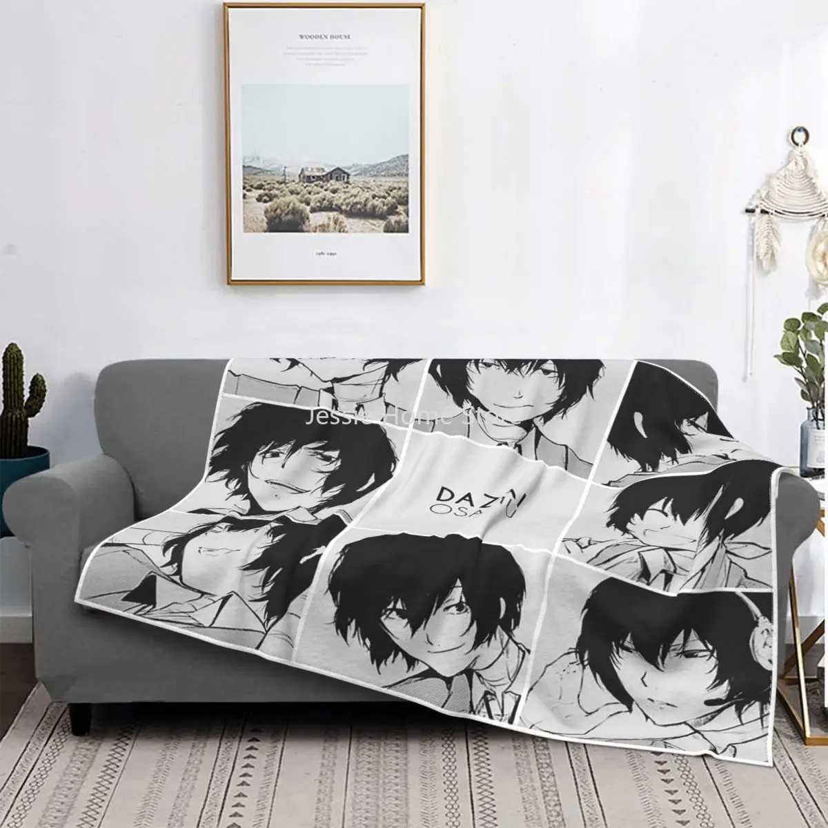 

Dazai Osamu Blankets Flannel Printed Plaid Anime Breathable Super Soft Throw Blankets for Bed Office Bedspreads