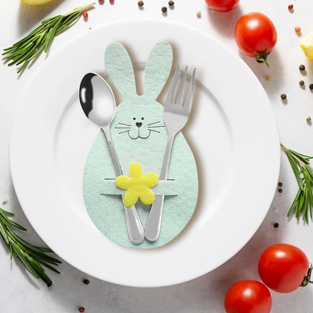 Easter Knife Fork Holder Felt Bunny Cutlery Bag Tableware Accessories Dinner Table Supplies 4PCS/set
