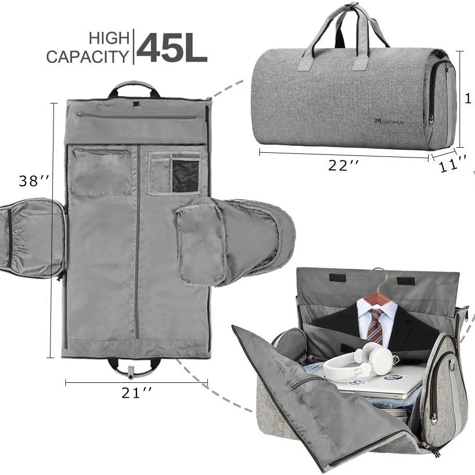 Convertible clothing bag with shoulder strap, men's carry-on duffel bag for women - 2 in 1 hanging suitcase set travel bag