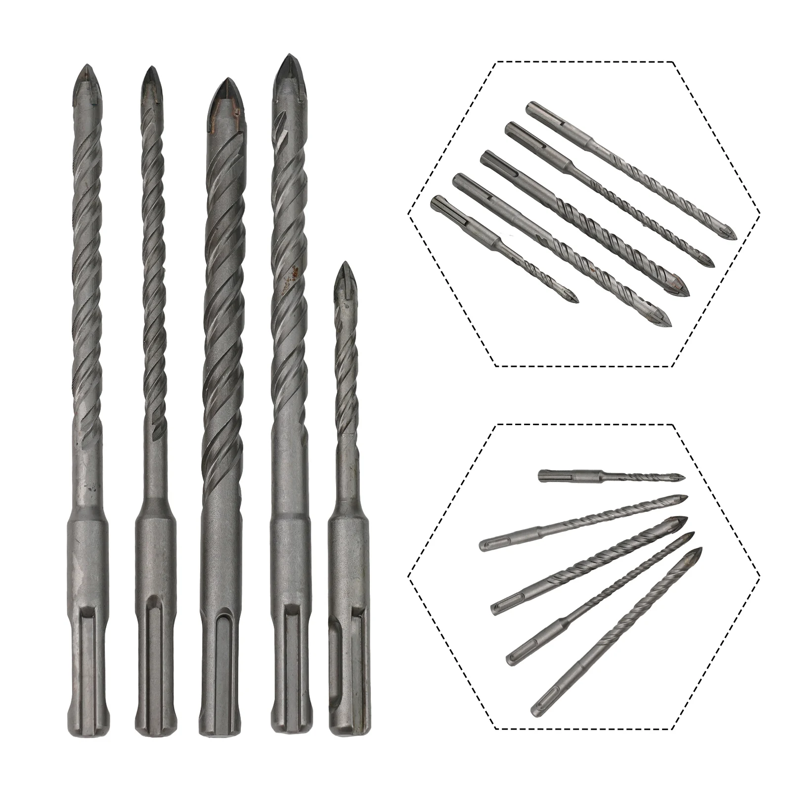

Набор сверл SDS PLUS, комплект из 5 твердосплавных насадок для дрели из керамики, гранита, плитки, камня диаметром 6-12 мм