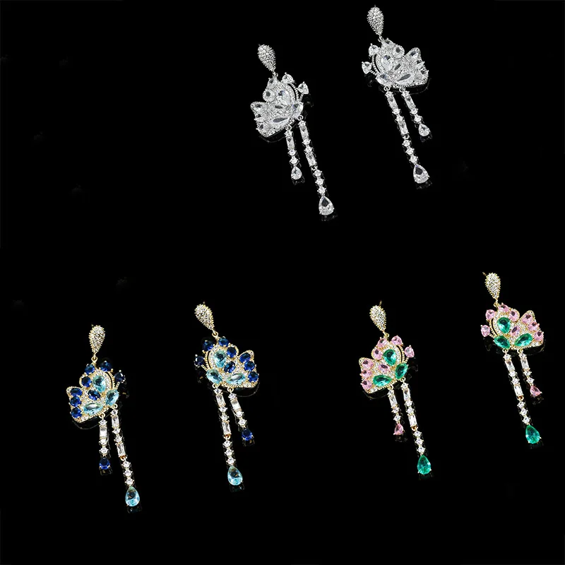 

Роскошные качественные женские ювелирные изделия, роскошные серьги, наборы высокого качества с кубическим цирконием для банкета