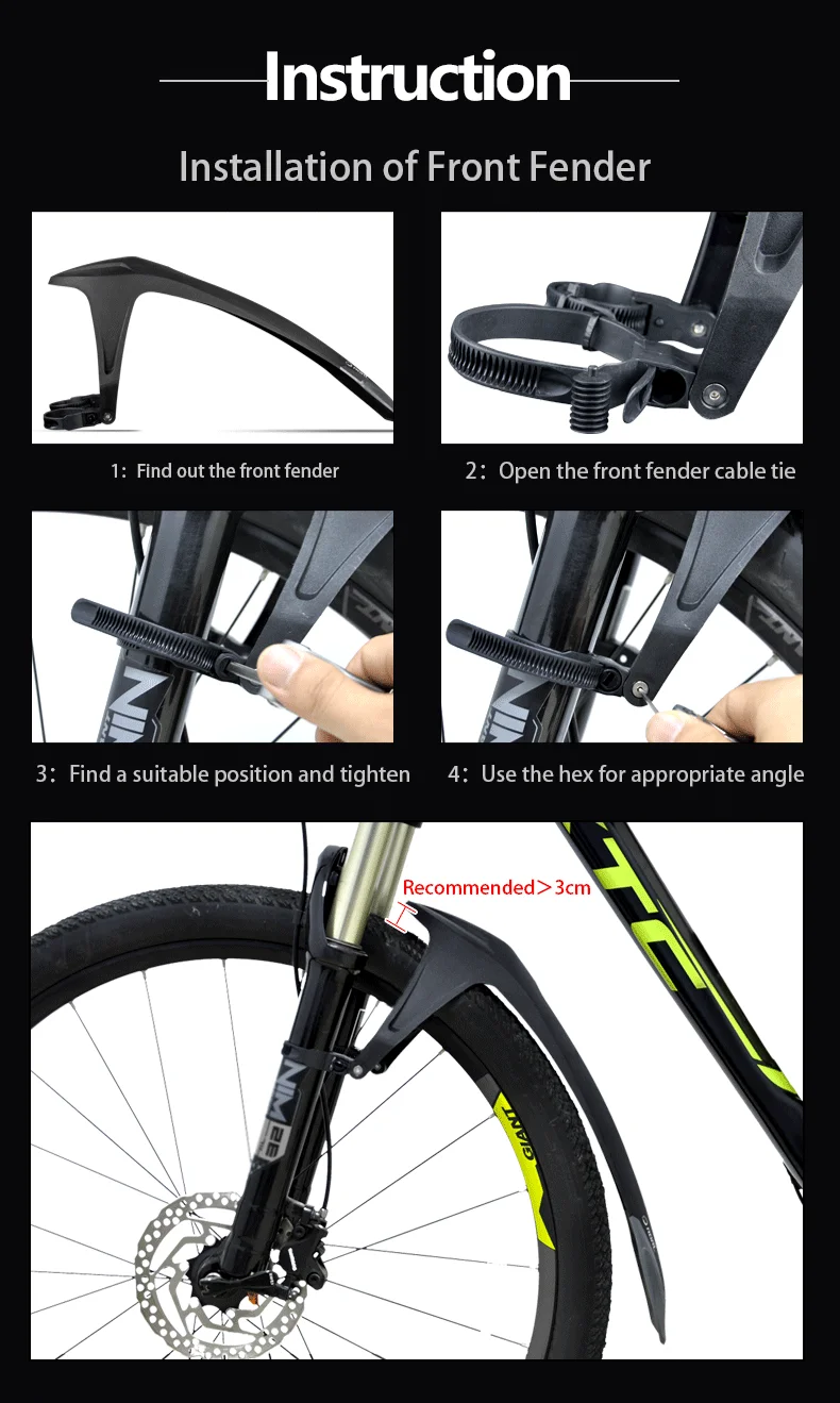 RBRL Bicycle Fender Wings for Bicycle 29 Mud Flaps for Bicycle Mountain Bike Fender Quick Release 24 to 29 Inch MTB Accessories