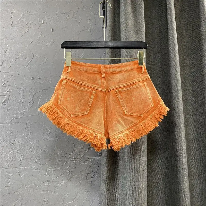 plus size clothing Raw Hem Jeans Shorts for Women Summer New Gradient Color orangeTie Dye Casual Straight-Leg Hot Pants Femme cargo pants for women