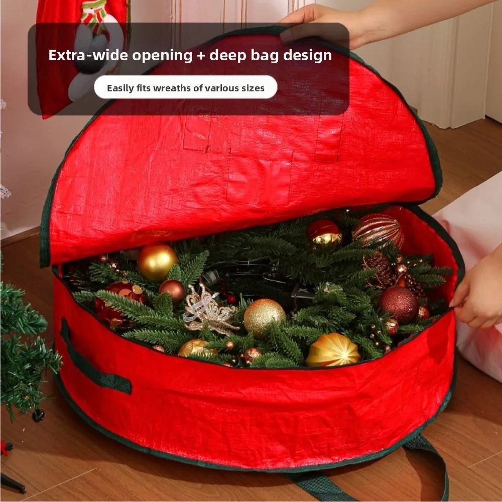 Portable Foldable Christmas Wreath Storage Bags Waterproof Dustproof with Handles Decoration Storage Bag Round Storage Bag